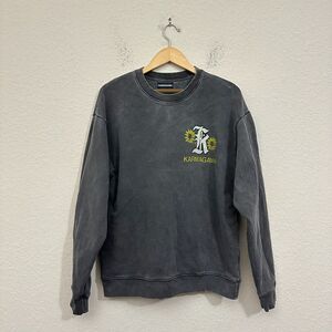 KARMAGAWA Men's Crewneck Pullover Sweatshirt w Floral Graphic Washed Grey